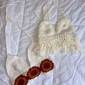 Sabo Skirt Two-Piece Crochet Bralette Set || White